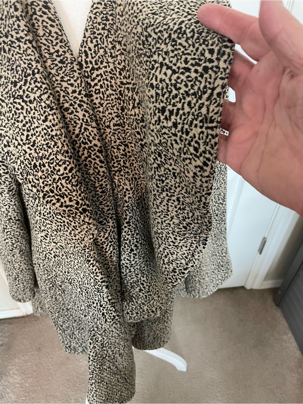 Calvin Klein Taupe and Black Leopard-Print Open Coat - Picture 4 of 15